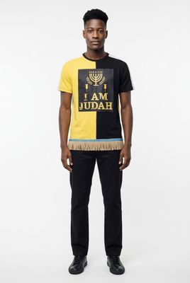 100%. Cotton Two Tone I Am Judah Yellow/Black T shirt GOLD FRINGES