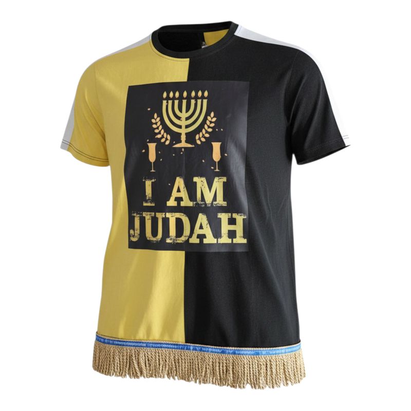 100%. Cotton Two Tone I Am Judah Yellow/Black T shirt GOLD FRINGES