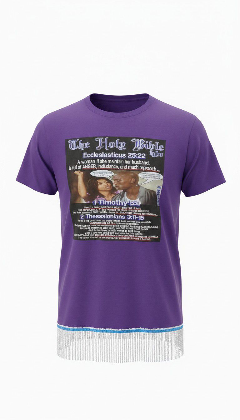 The Holy Bible Eccliasticus 25:22 Purple Tee White Fringes