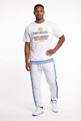 In The Truth Don't Profane The Sabbath White Shirt w/Sky Blue Fringes