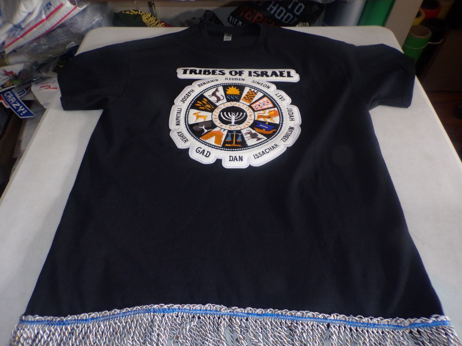 Tribes of Israel Exclusive Stitch Work Patch 12.5 inches Black Tee Gray Fringes