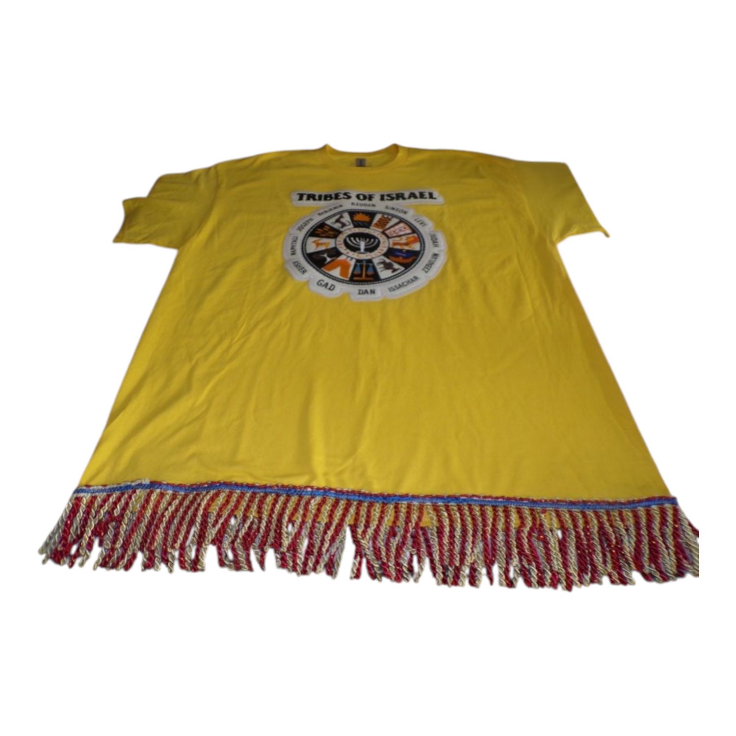 12 Tribes of Israel Exclusive Stitch Work Patch 12.5 inches Yellow Tee Red/Gold Fringes