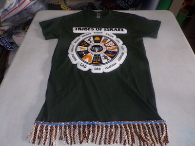 Tribes of Israel Exclusive Stitch Work Patch 12.5 inches Forest Green Tee Brown/Gold Fringes