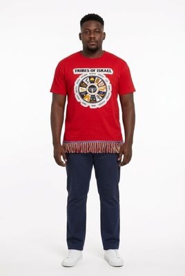 12 Tribes of Israel Exclusive Stitch Work Patch 12.5 inches Red Tee Red/Gold Fringes