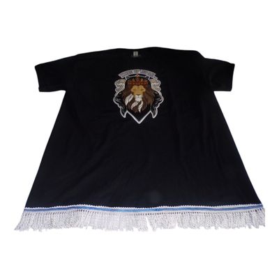 Tribe of Judah Exclusive Stitch Work Patch 12.5 inches Black Tee White Fringes​.