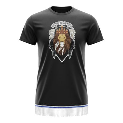 Tribe of Judah Exclusive Stitch Work Patch 12.5 inches Black Tee White Fringes​.