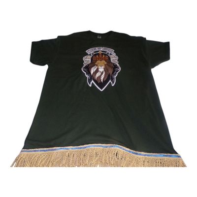 Tribe of Judah Exclusive Stitch Work Patch 12.5 inches Forest Green Tee Gold Fringes