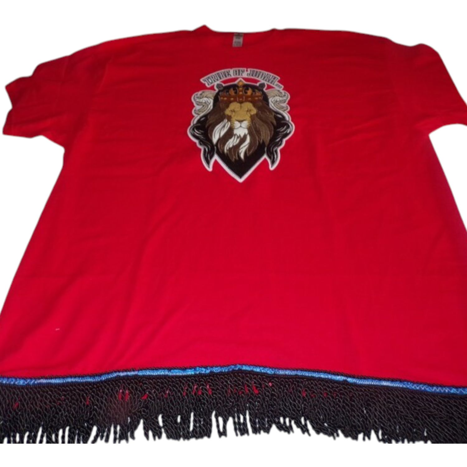 Tribe of Judah Exclusive Stitch Work Patch 12.5 inches Red Tee Black Fringes