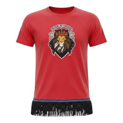 Tribe of Judah Exclusive Stitch Work Patch 12.5 inches Red Tee Black Fringes