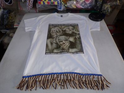 The Truth Is No Longer Hidden Now People Are Hiding from The Truth White Tee Brown/Gold Fringes