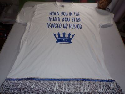 When You In The Truth You Stay Fringed Up White Tee Sky Blue Fringes