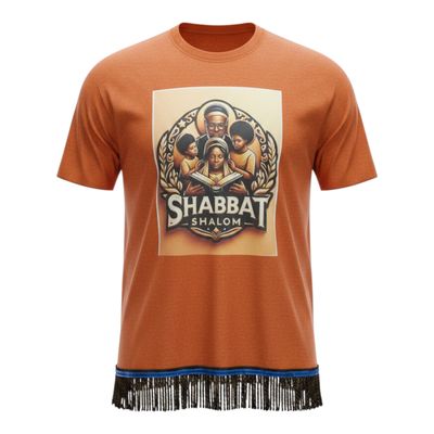 Sabbath Shalom Antique Orange Tee Brown Fringes