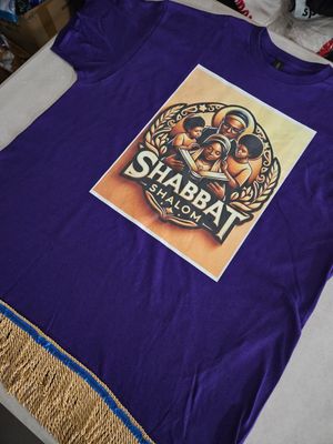 Sabbath Shalom Purple Tee Gold Fringes