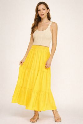 Papaya Breeze Tiered Maxi Skirt  (YELLOW)