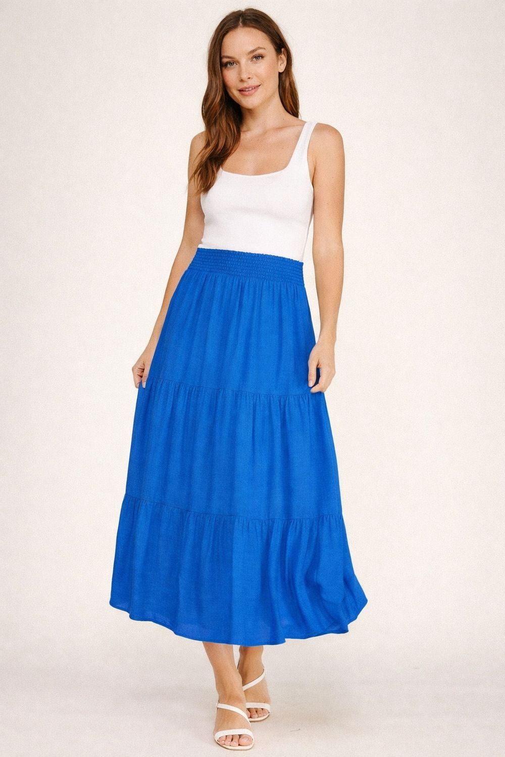 Papaya Breeze Tiered Maxi Skirt  (BLUE)