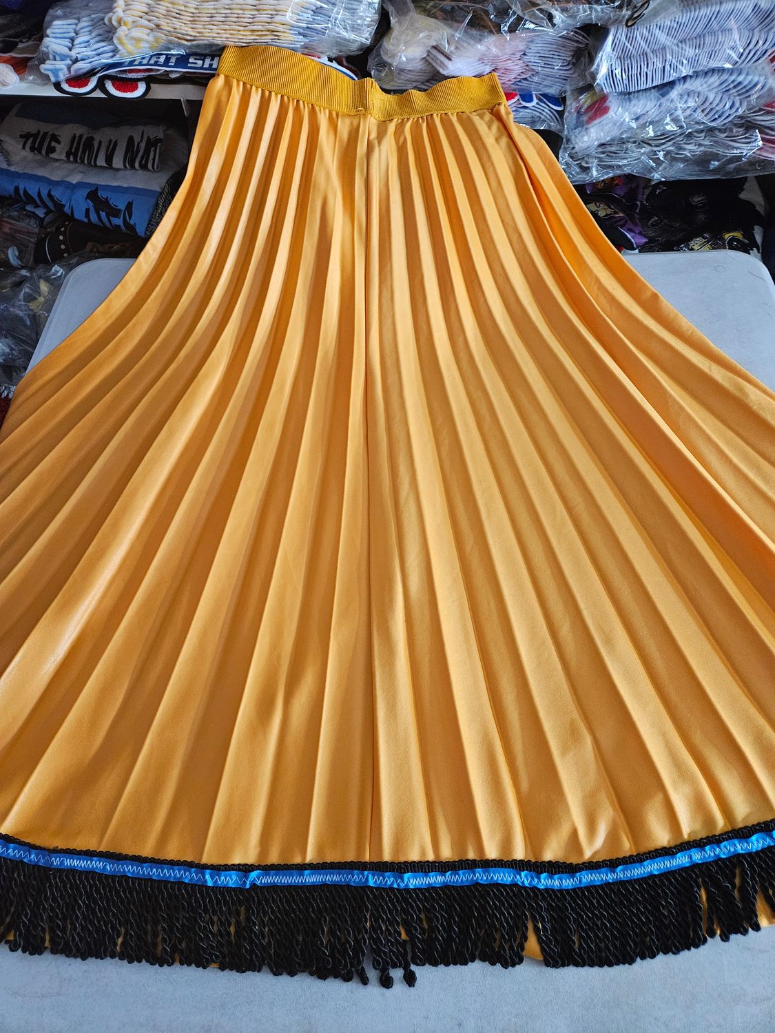 Women's Pleated Skirt Long Solid Color Skirt Modest Skirt  (ORANGE)