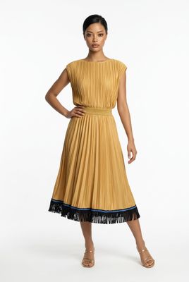 Women's Pleated Skirt Long Solid Color Skirt Modest Skirt  (ORANGE)