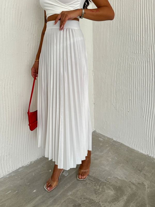 Women's Pleated Skirt Long Solid Color Skirt Modest Skirt  (WHITE)