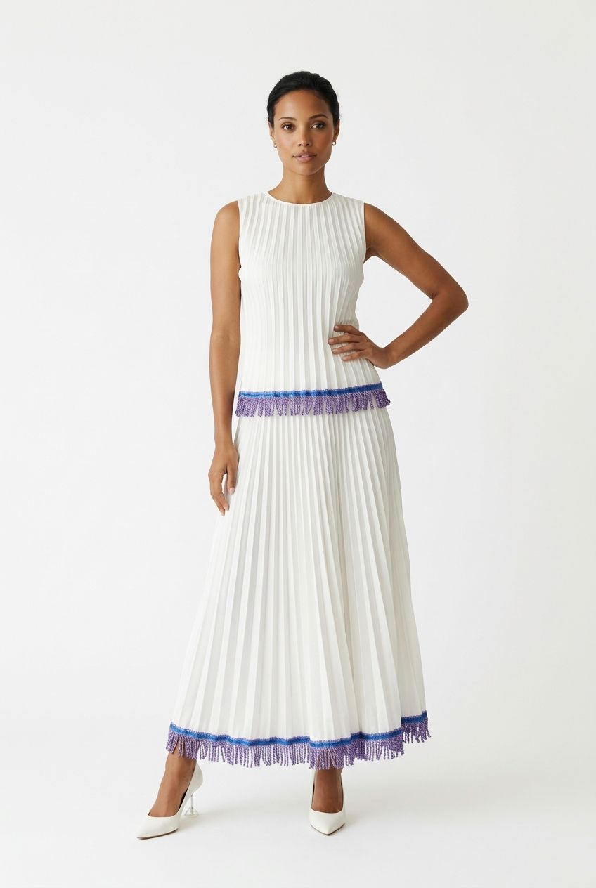 Women's Pleated Skirt Long Solid Color Skirt Modest Skirt  (WHITE)