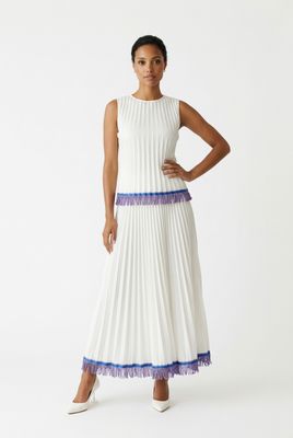 Women's Pleated Skirt Long Solid Color Skirt Modest Skirt  (WHITE)