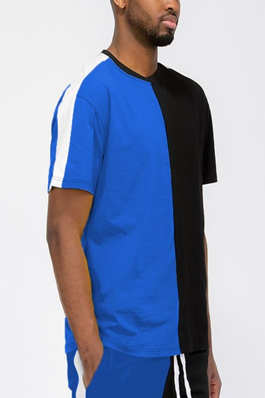 100% Cotton Two Tone Blue/black T shirt  White Fringes 