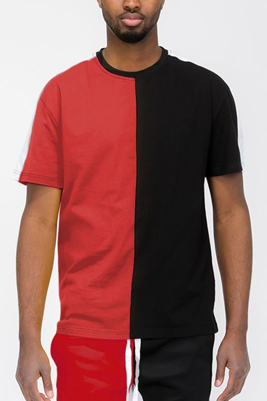 100% Cotton Two Tone Red/black T shirt  Red/Gold Fringes 