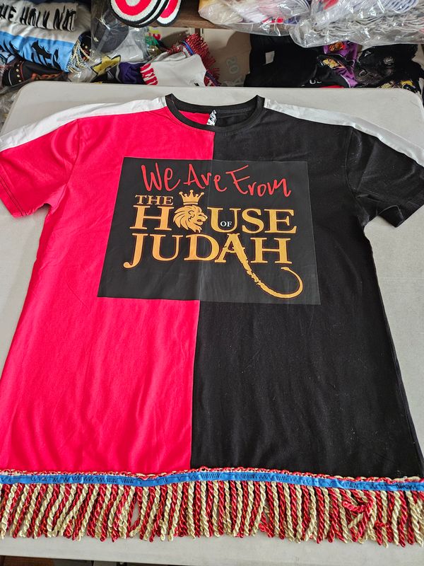 100% Cotton Two Tone Red/Black Tee Shirt We Are from The House of Judah Red/Gold Fringes