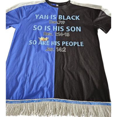 100% Cotton Two Tone Blue/Black Yah Is Black So Is His Son So Are His People White Fringes