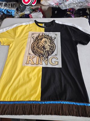 100% Cotton Two Tone Yellow/Black Tee Shirt Lion of Judah King Brown Fringes