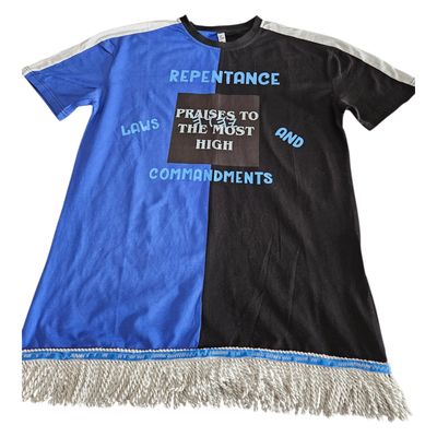 100% Cotton Two Tone Blue/Black Repentance, Laws and Commandments All Praises to The Most High White Fringes