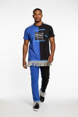 100% Cotton Two Tone Blue/Black Repentance, Laws and Commandments All Praises to The Most High White Fringes