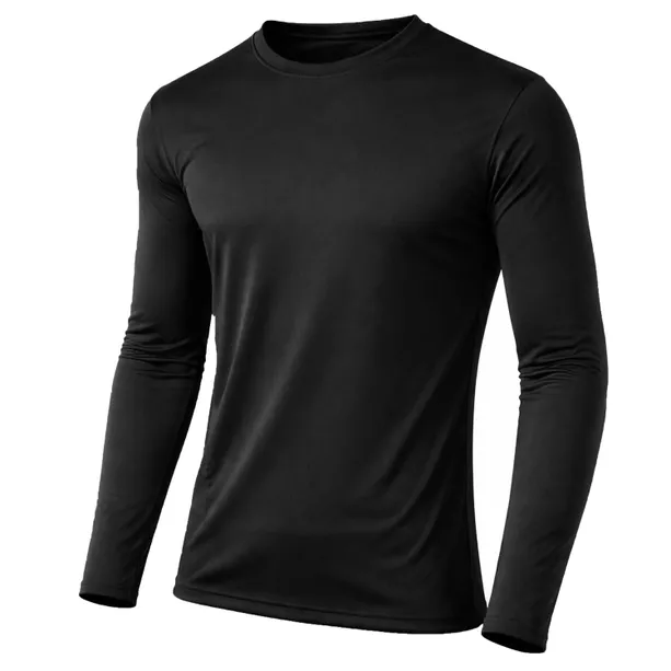 100% Polyester Black Men's Performance Solid Color Long Sleeve Polo Shirt
