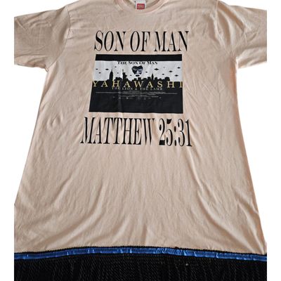 100% Cotton The Son of Man Matthew 25:31 Apricot Shirt Black Fringes