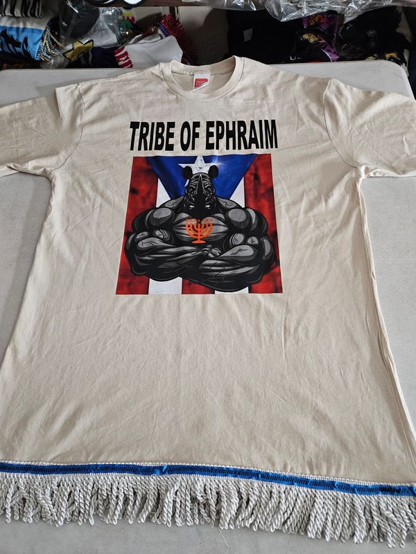 100% Cotton Tribe of Ephraim Sand Shirt White Fringes White Fringes