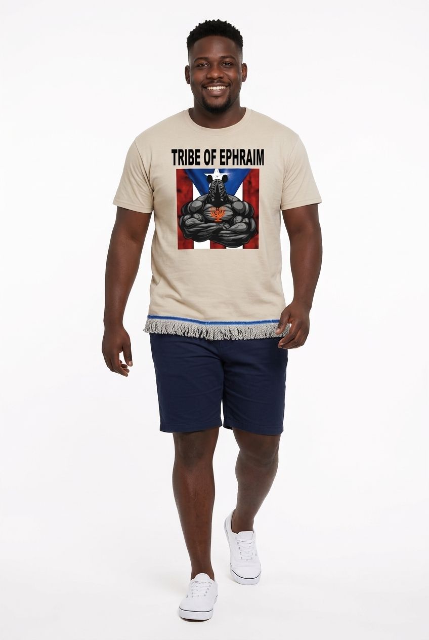 100% Cotton Tribe of Ephraim Apricot Shirt White Fringes