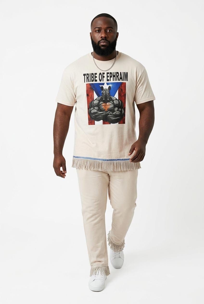 100% Cotton Tribe of Ephraim Sand Shirt White Fringes