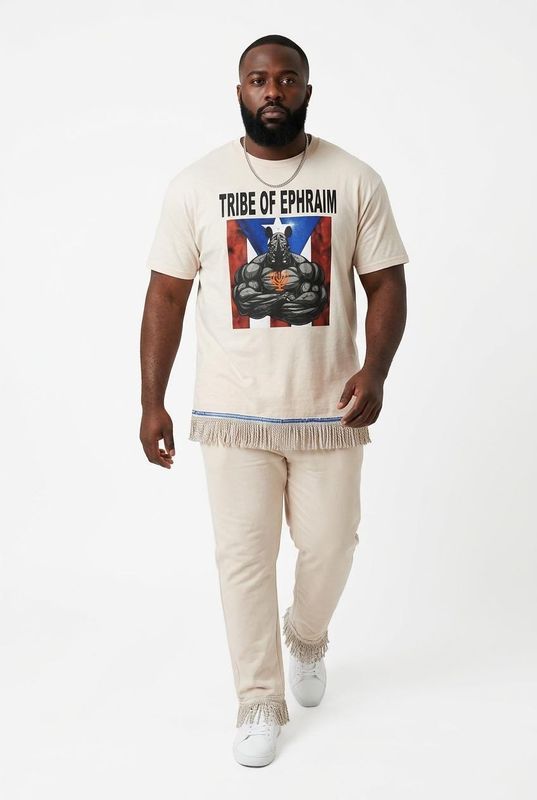 100% Cotton Tribe of Ephraim Sand Shirt White Fringes