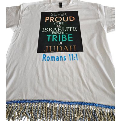 Super Proud to Be an Israelite from the Tribe of Judah Royal Blue Tee Romans 11:1 Blue/Gold Fringes