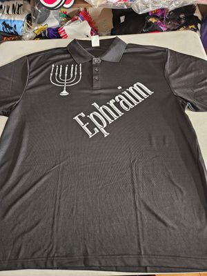 Ephraim w/ Menorah White Fringes 100% Polyester Polo Black Short Sleeve