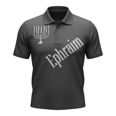 Ephraim w/ Menorah White Fringes 100% Polyester Polo Black Short Sleeve