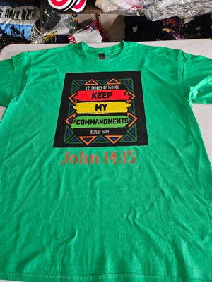 12 Tribes of Israel Keep My Commandments Irish Green Tee John 14:15 Gold Fringes