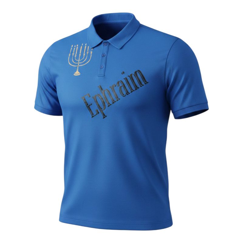 Ephraim w/ Menorah White Fringes 100% Polyester Polo Royal Blue Short Sleeve
