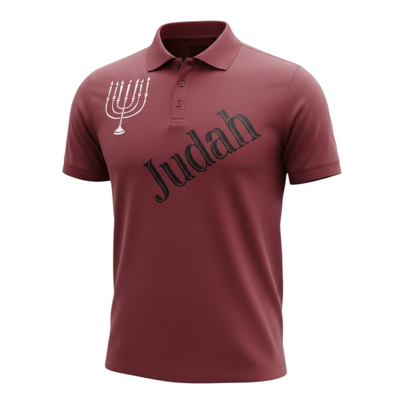 Judah w/ Menorah Black Fringes 100% Polyester Polo Burgundy Short Sleeve
