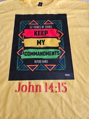 12 Tribes of Israel Keep My Commandments Yellow Tee John 14:15 Black Fringes
