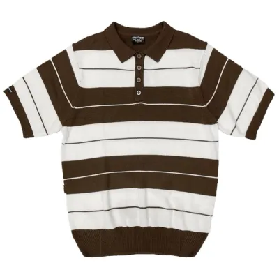 100% Acrylic Striped Brown White 4 Button Polo Shirt BrownFringes