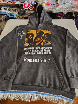 Vintage Raglan 100% Cotton Israelite Isn't A Religion Its A Bloodline from Abraham, Isaac, Jacob Romans 9:6-7 White Fringes Premium Heavyweight Hooded Cloud Black