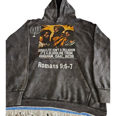 Vintage Raglan 100% Cotton Israelite Isn't A Religion Its A Bloodline from Abraham, Isaac, Jacob Romans 9:6-7 White Fringes Premium Heavyweight Hooded Cloud Black