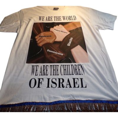 We Are the World We Are the Children of Israel White Tee Brown Fringes