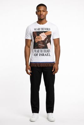We Are the World We Are the Children of Israel White Tee Brown Fringes