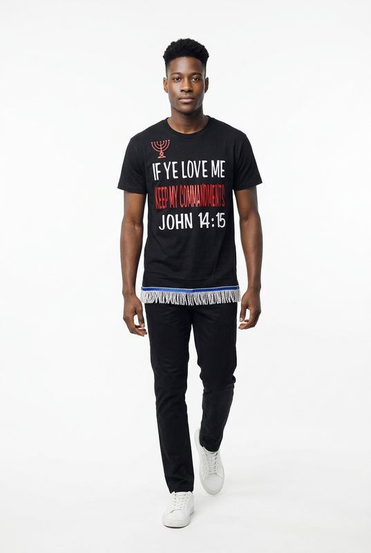 If Ye Love Me Keep My Commandments John 14:15 Black Shirt w/White Fringes
